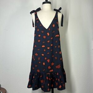 Judith March navy animal print drop waist shoulder tie dress size small